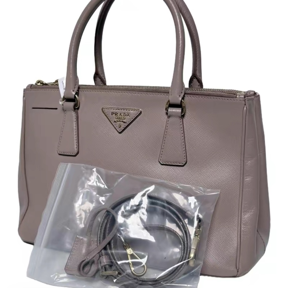 Prada Taupe Saffiano Leather Crossbody Tote with Gold Hardware